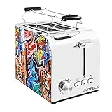 Gutfels TOAST 3010 G | 2-Scheiben Graffiti-Style Toaster| 7 Leistungsstufen | abnehmbarer Brötchenaufsatz | 850 Watt | Auftau-, Aufwärm-, Stoppfunktion | elektr. Bräunungskontrolle | Krümelschublade