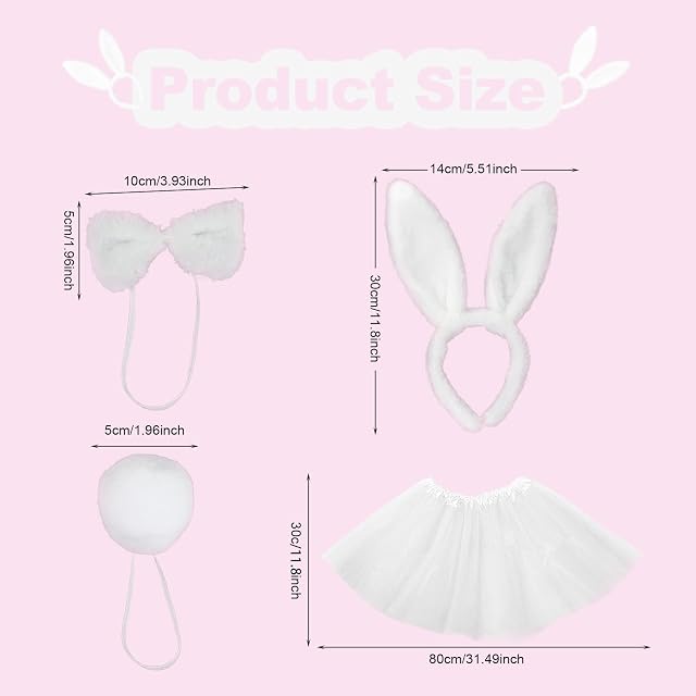 Foto 2 de 7 de VIKSAUN 4 Piezas Disfraz de Conejo de Pascua para niña Vestido Tutú con Orejas de Conejo y Cuello de Lazo…