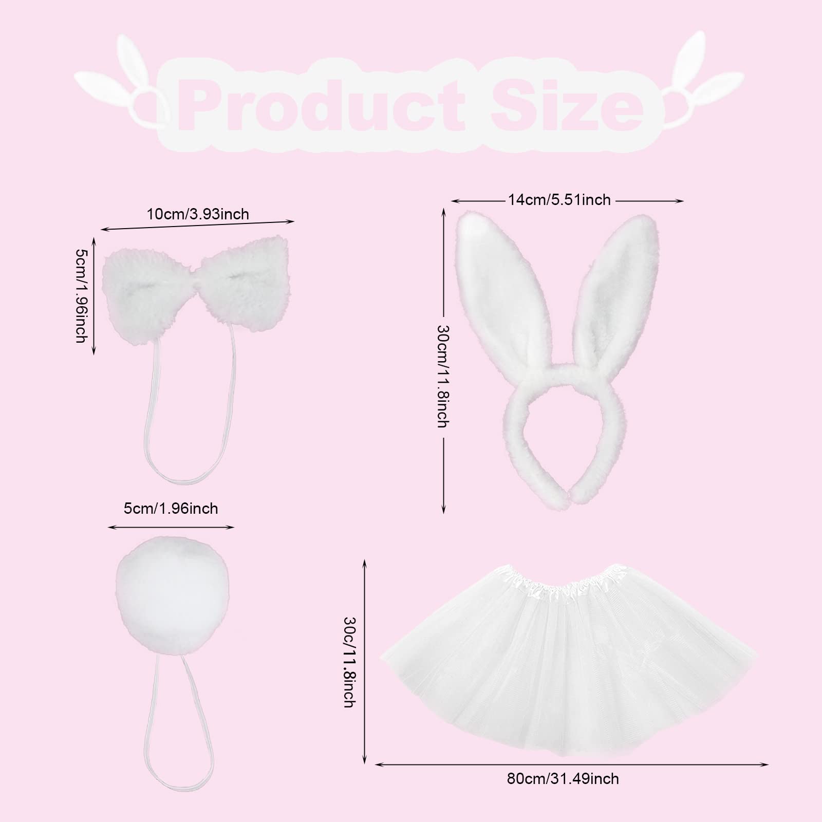 VIKSAUN 4 Pcs Easter Bunny Costume Gifts Rabbit Decoration with Ear Headband Bowtie Tutu Outfit Set - Image 2