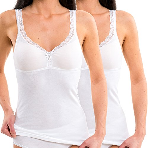 HERMKO 175803850 2er Pack Damen BH-Hemd mit Spitze - Unterhemd mit integriertem Bustier, Farbe:weiß, Größe:36/38 (S)
