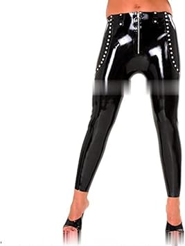 Latex Leggings with Front Zip Rubber Pants,Black,XL
