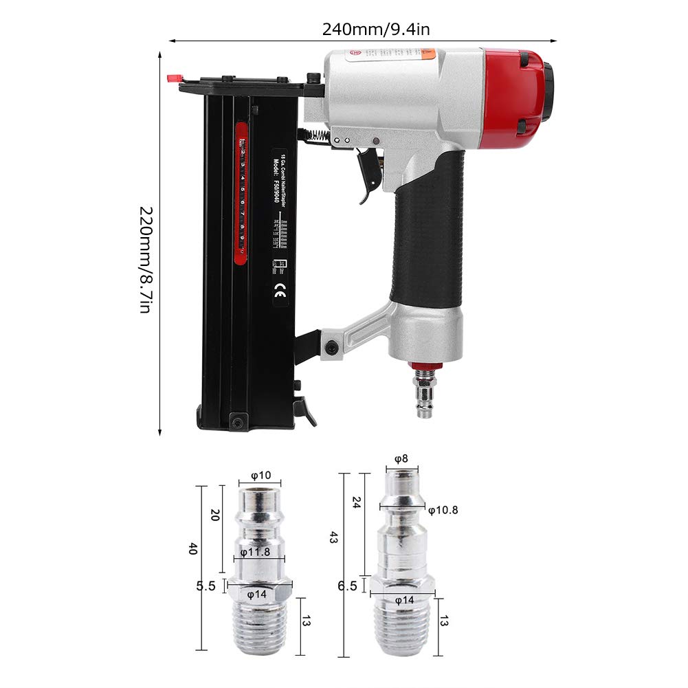 Kit di chiodatrici pneumatiche 2 in 1 ad aria compressa senza testa, micro pistola per unghie leggera, pistola chiodatrice con finitura con convertitore per mobili, armadi, decorazione d'interni