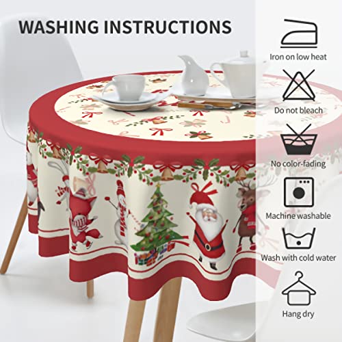 Sweetshow Merry Christmas Table Cloth Christmas Tree Santa Snowman Round Tablecloth 60 Inch Winter Reindeer Bear Tablecloth For Holiday Parties Dining Table Living Room Kitchen Decor #TOP6