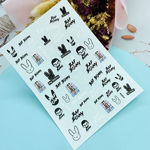 Beaula Bad Bunny Nail Stickers For Nail Art 3 Sheets Rabbit Words Bad Bunny Nail Stickers Bunny Nail Decals For Acrylic Nails Designer Nail Art Stickers 3D Nail Art Decorations Charms For Women Kids #TOP5