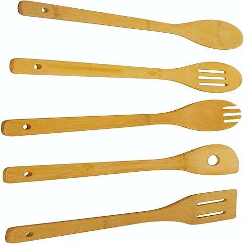 Kit de cucharas de madera de alta calidad, juego de utensilios de bambú de 5 piezas, esenciales de cocina antiadherentes, regalos perfectos para