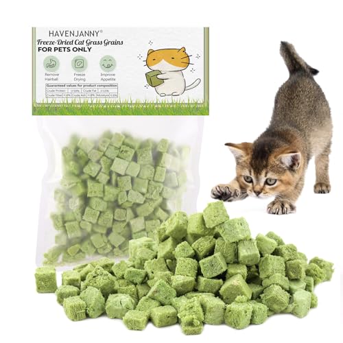 HavenJanny 60g Cat Grass Treats for Cats, Freezed Drying Cat Grass Teething Stick Snacks for Kitty, Edible Cats Chew Toys for Teeth Cleaning and Hairball Removal