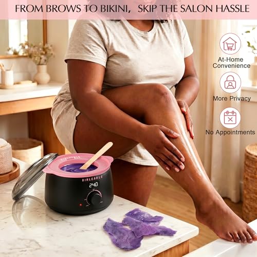 Image of GIRLEARLE Black and Pink Digital Waxing Kit for Women and Men Nose & Ear | Wax Kit Hair Removal at Home with Wax Beads & Silicone Pot, Designed for Brazilian Bikini, Facial, legs, Body, Sensitive Skin