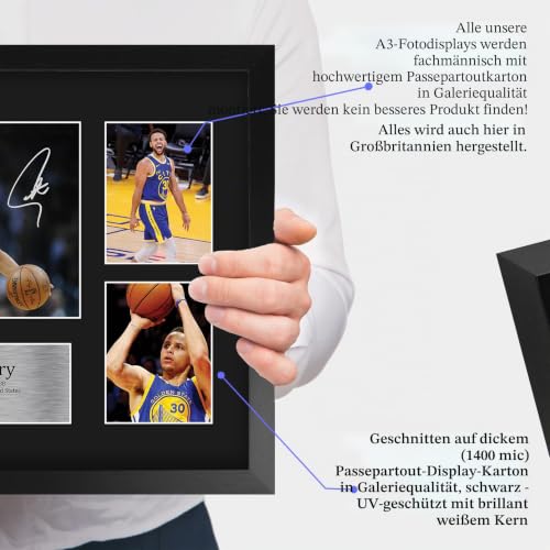 HWC Trading FR A3 Steph Curry Golden State Warriors Geschenke Gedruckt, Signiert Autogramm-Präsentation-Display Für Basketball-Erinnerungsstücke-Fans - A3 Eingerahmt