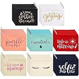 Silkfly 32 Pcs Funny Canvas Makeup Bags Bulk Small Multicolor Cosmetic Pouch Portable Letter Makeup Bag Cute Toiletry Bags with Zippers for Travel Women Girls, 5.9 x 7.5 Inch, 8 Styles