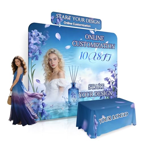 Custom Tension Fabric Backdrop Display | Trade Show Booth Backdrop with Header | Step and Repeat HD Printed Portable Banner Stand for Trade Show Events Exhibition 10x8FT