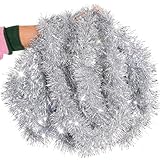 10m Silver Chunky Tinsel – 10 Metres Sparkly Xmas Garland for Christmas Tree Decorations, Home & Office Christmas Décor UK