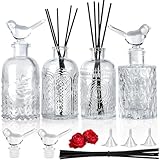 Reed Diffuser Glass Bottles Empty Set of 4 DIY Clear Decorative Bottles Fragrance Vase Jars Oil Diffusers Container with Sticks for Home Office Desk Wedding Valentine Decor Car Girl Women