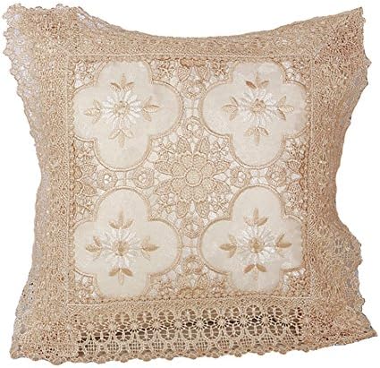 Violet Linen Lujoso diseño de encaje decorativo trenzado, funda de cojín de 18 x 18 pulgadas, color blanco