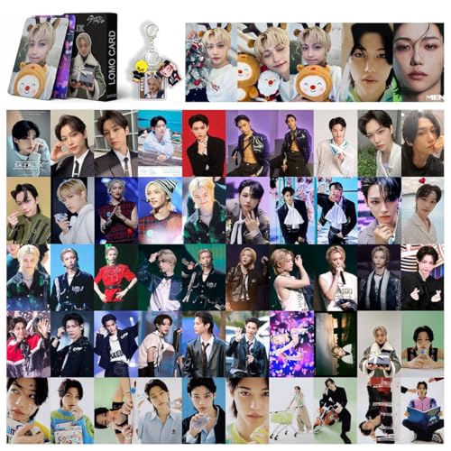 DHJWDUX 55 Cartes + 1 Porte-clés Stray Kids Felix, Lot Collection Acrylique Multicolore, Idéal pour Fans Cadeaux Déco Quotidien