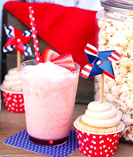 Alink American Flag Red Blue White Paper Straws, 100 Stripe/Star Biodegradable Straws For Memorial Day /4Th Of July, Super Bowl, Patriotic Party, Americana Themed Party Celebration And Holiday #TOP6