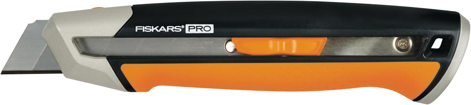 Fiskars CarbonMax Snap-Off Knife, Length 19.4cm, Including (25mm), Stainless Steel Blade/Plastic Handle, 1027228, Orange/Black