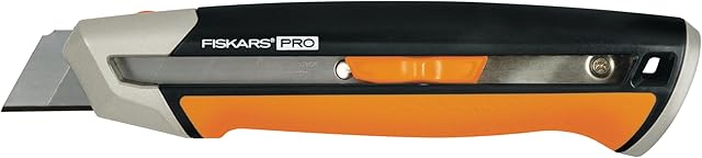 Fiskars Nóż segmentowy, Długość 19,4 cm, w tym ostrze (25 mm), Stal nierdzewna/ tworzywo, Czarny/ pomarańczowy, CarbonMax, 1027228