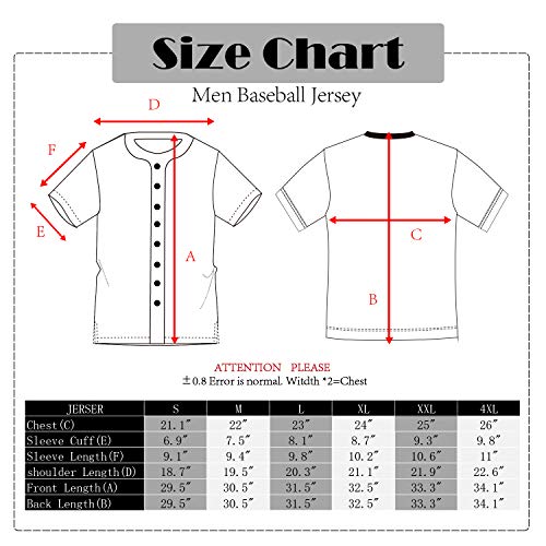 image for oldtimetown Mens Button Down Baseball Jersey, Blank Plain Softball Tea