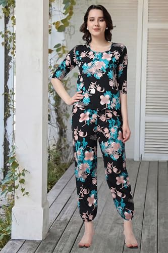 Image of POPWINGS Casual Printed Top and Joggers Set for Women || Stylish Summer Co-Ords Set for Women || Round-Neck Top and Joggers Combo Set for Women