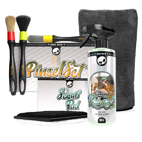 Nuke Guys Kit de nettoyage intérieur de voiture - Nettoyant intérieur 500 ml + gant de nettoyage + 3 pinceaux de nettoyage + tampon de nettoyage - Kit d'entretien intérieur de voiture