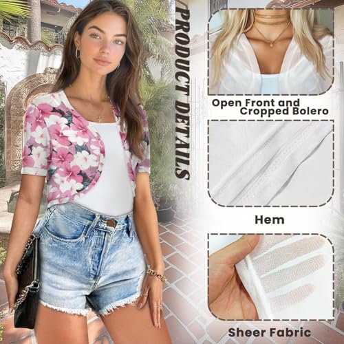 Image of Womens Short Sleeve Bolero Shrug Open Front Knit Cropped Cardigan Shoulder Cover for Dress Cute Casual Knit Cover Up