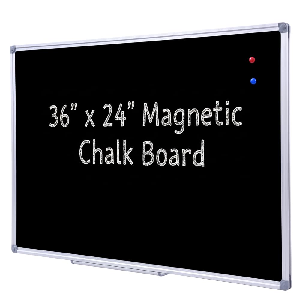 36 x 24 Inch Magnetic Black Chalkboard for Wall, Wall-Mounted School Blackboard with Aluminum Frame for Teachers, Written on by Regular Chalk