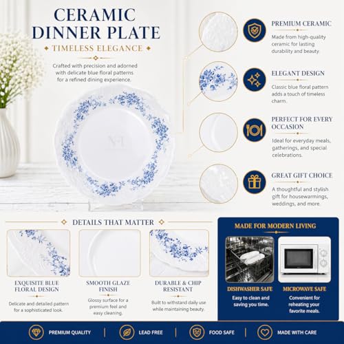 Image of NFI essentials 10 Inch Premium Ceramic Dinner Plate, Serving Plate for Main Course, Pasta, Rice, Salad & Meals, Dishwasher Safe Kitchen Dinner Plate
