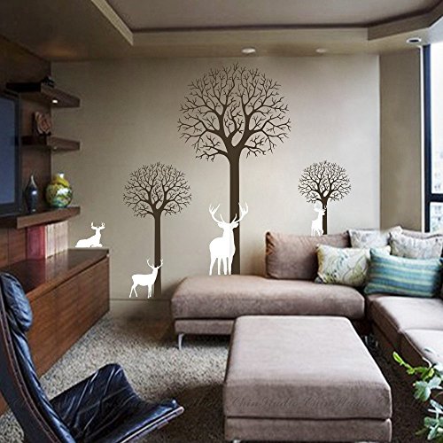 Winter Trees Decor – Forest with Elks Decal – Nursery Vinyl Bedroom D¨¦cor (X-Large,Custom)
