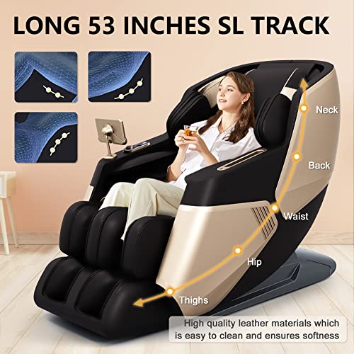 Bilitok Sl-Track Massage Chair Recliner, Body Scan Full Body Zero Gravity Massage Chair With Ai Voice Control, Heating, Bluetooth Speaker, Airbags, Touch Screen, Foot Roller, Gold #TOP1