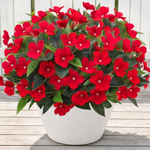 Roberly 6 Pcs Artificial Catharanthus Roseus Flowers for Outdoors Red