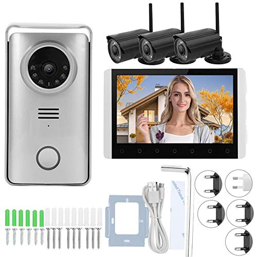 Infrarot-Nachtsicht Tag- und Nachtüberwachung 7-Zoll-Türklingel im Freien, 3 x 720P-Kameras, für die Kontrolle des Zugangs zu Hause(European