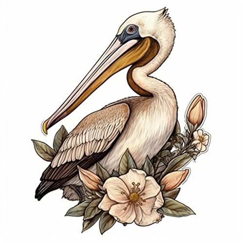 Image of Yoonek Graphics Louisiana Brown Pelican Bird Magnolia Flower Vinyl Decal Sticker for Car, Laptop, Tumbler, More. #008533-4 inch
