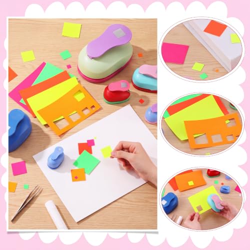 Image of CHENGU 6 Pcs Square Punch Set 3in /2in /1.5in /1in /0.6in /0.3in Scrapbook Hole Punchers Crafting with 10 Sticker Paper Square Cutter Scrapbook for Office Supplies DIY Albums Photos(Multicolor)