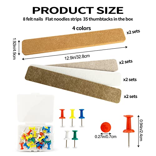 8 Packs Felt Pin Board Bar Strips Bulletin Board，Notice Board Self Adhesive Cork Board With 35 Push Pins，For Office Home Classroom Wall Decoration Paste Notes, Photos，Schedules (White Brown Gray) #TOP1