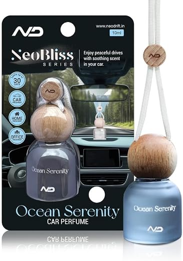 NEODRIFT 'NeoBliss' (Set of 1) | (Ocean Serenity) Car Hanging Diffuser Car Perfume & Air Freshener in Glass Bottle with Wo...