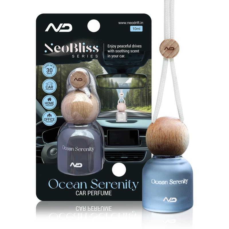 NEODRIFT 'NeoBliss' (Set of 1) | (Ocean Serenity) Car Hanging Diffuser Car Perfume & Air Freshener in Glass Bottle with Wo... - Review, Price and Buying Guide