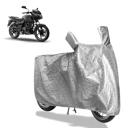 Image of Sulfar Bike Cover for Bajaj Pulsar (125 Series) | Waterproof, Dustproof & UV Protected | All Weather Two Wheeler Cover (Silver) New 2026 Variants