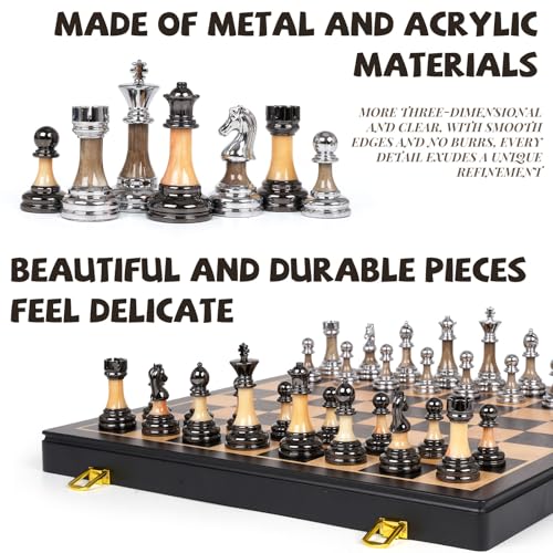 Luxury Large Metal & Acrylic Chess Set con tablero de madera 17" miniatura 2