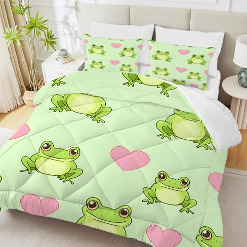 PNHCL Rana Edredon Estampado 4 Estaciones, Amar Edredón Relleno Nórdico Cama 105/135, Animales Edredones Reversible 200x200 cm para Decoracion Dormitorio, Verde