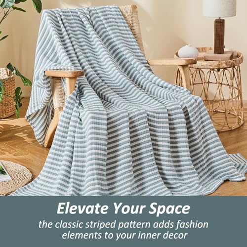 Image of EMME Cotton Muslin Blanket Couch 4-Layer Breathable Gauze Soft Lightweight Bed Blankets Adults Teal King (108 inch x 90 inch)