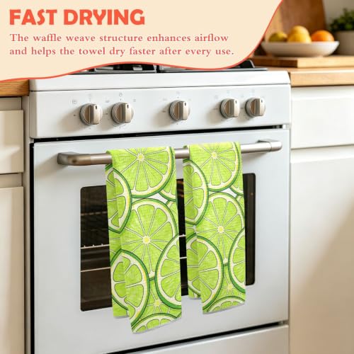 Toallas de cocina absorbentes de gofre decorativas con diseño de limón verde 5