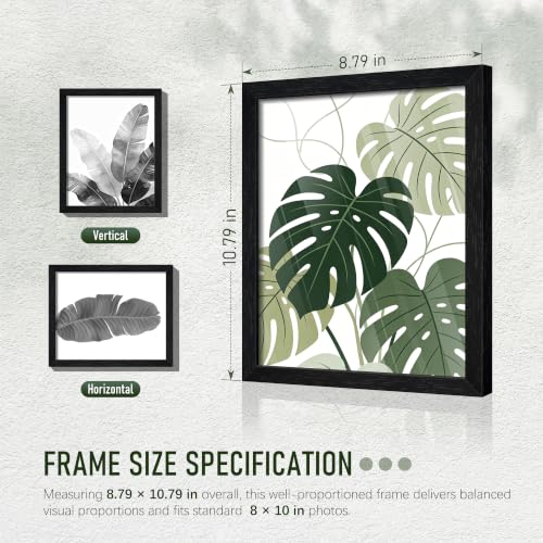 Image of 8x10 Picture Frame Set of 4, Solid Wood Frames, Black Woodgrain | Tabletop Display 8x10 Photos without Mat, Horizontal or Vertical Wall Mounting Poster Frame