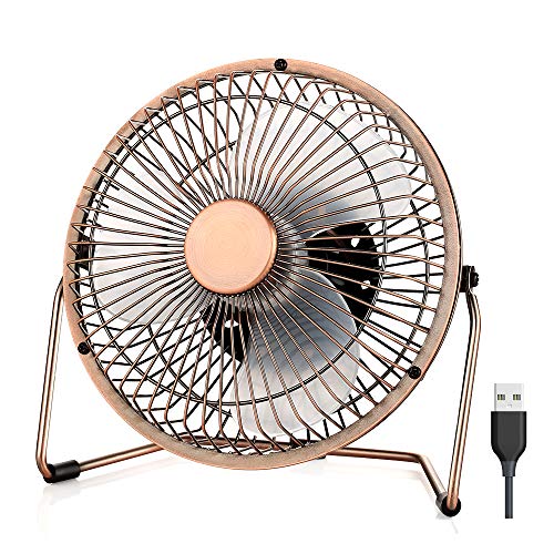 EasyAcc USB Desk Fan 5 Inch Desktop Silent Fan Air Circulator 2 Speeds 360° Rotation Brushless Motor Noiseless for Home and Office Laptop Notebook PC Desk Table Fan - Metal Brone