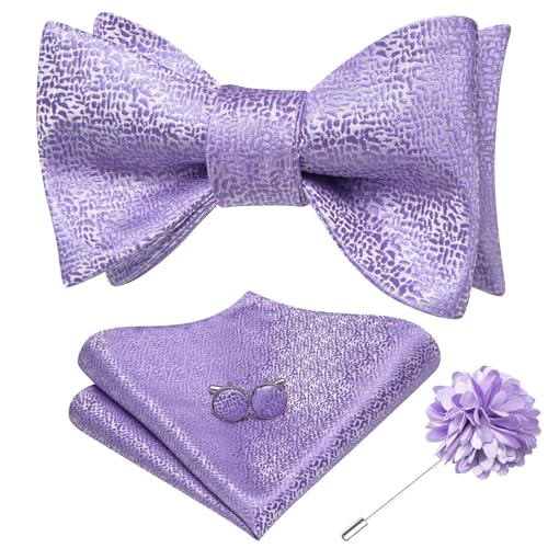 Image of Dubulle Self Tie Bow Ties and Lapel Pin for Men Paisley Solid Mens Bowtie and Handkerchief Cufflinks Set Wedding