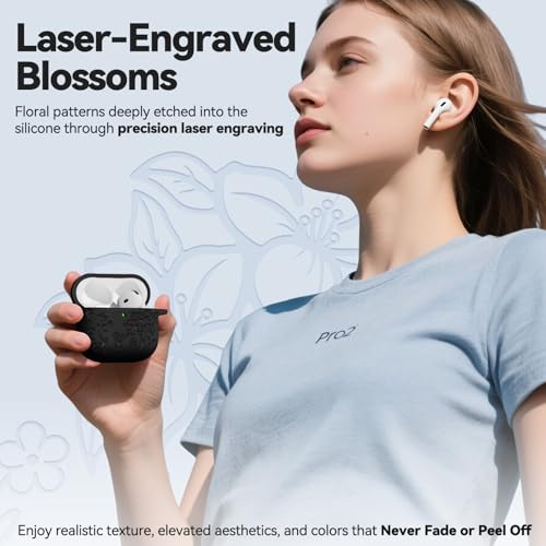 Image of Ekoonpft for AirPods 4 Case, Soft Silicone Flower Engraved Airpod 4 Cases with Qute Keychain & Cleaning Kit, Compatible with AirPods 4th Generation 2024 Cover for Women Girly, Anti-Scratch, Shockproof