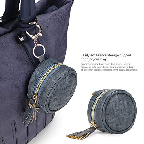 Image of Pacifier Case Bag - Leather Pacifier Holder with Clip for Diaper Bag Stroller Purse Charm, Holds 2 Pacifiers Outdoor Travel (Weave Blue)