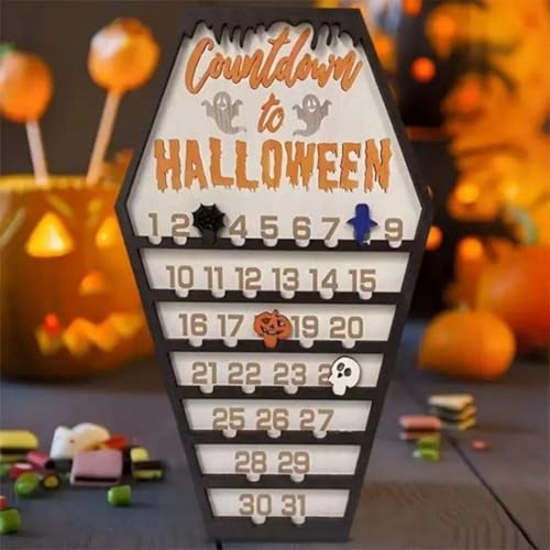 Calendrier décompte Halloween bois : décoration table salon et bureau