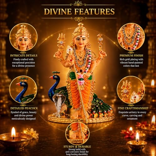 Image of Murugan Statue for Car Dashboard | Premium Hand-Painted Vel & Peacock Design | Murugan Car Dashboard Idol for Car, Office, Housewarming & Return Gifts | Multicolor