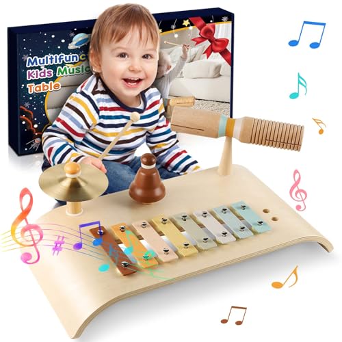 LOOIKOOS Kids Drum Set Toddler Musical Instruments Set Wooden Percussion Instrument Xylophone for Kids Montessori Toys Preschool Educational Musical Toys