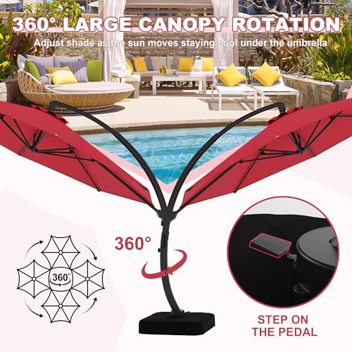 11FT Cantilever Patio Umbrella With Base Included, Cantilevers Outdoor Umbrella Heavy Duty Offset, Aluminium Curved Cantilever Umbrella